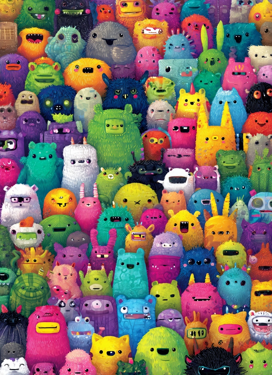Vibrant Collage of Cute Colorful Aliens