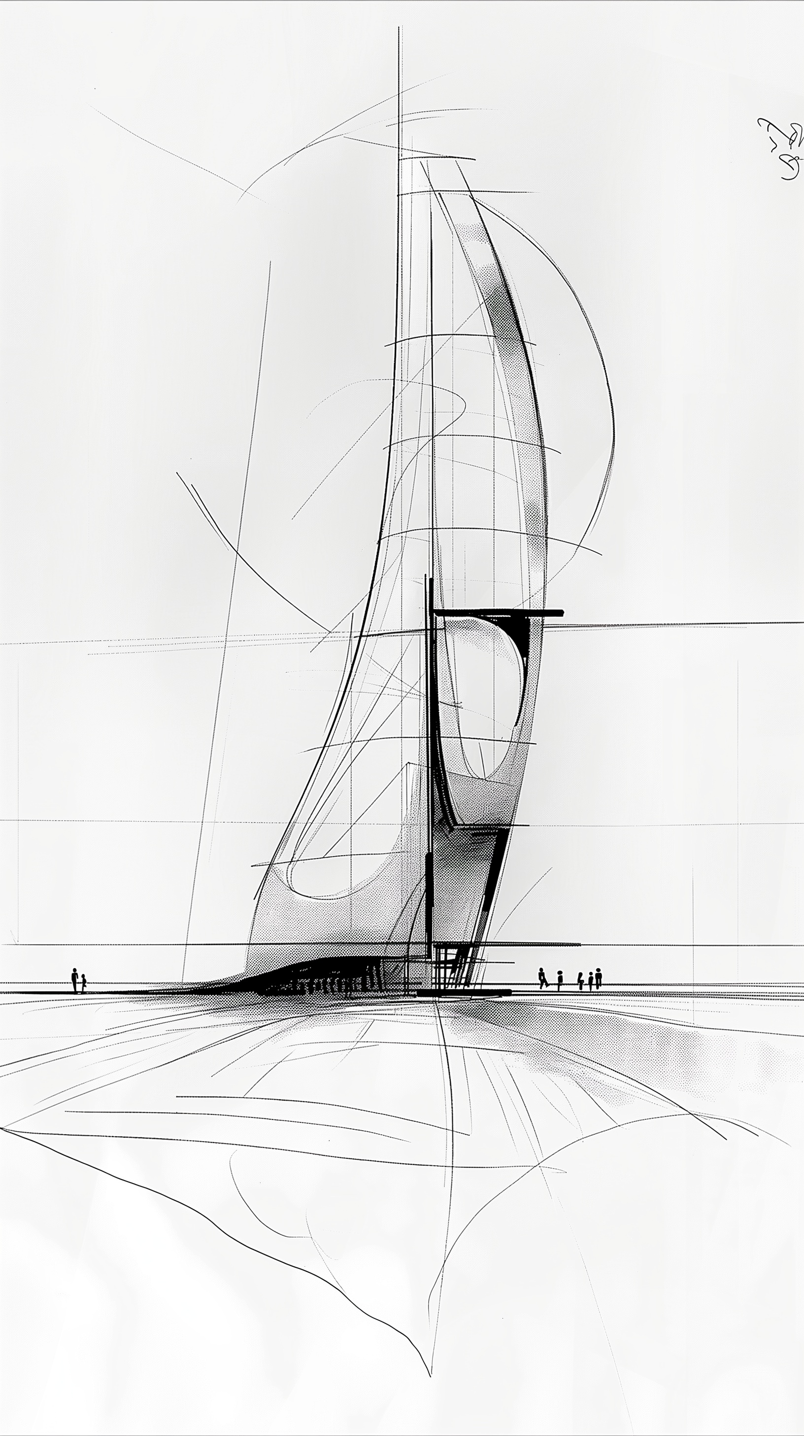 Iconic Modern Sketch: Award-Winning India-Ink Side View Shot