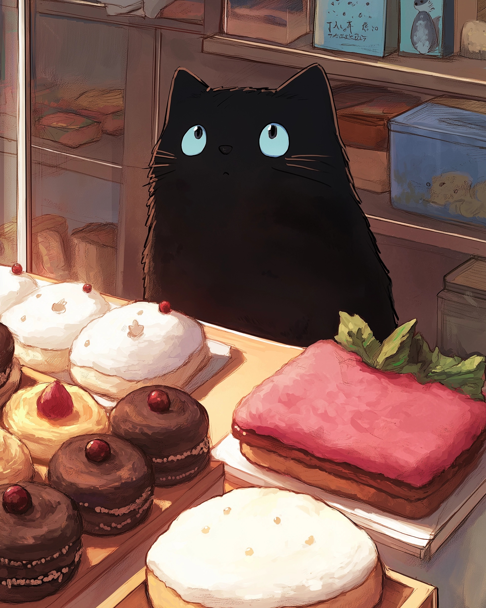 Kawaii Cat Among Pastries - Studio Ghibli Inspired Art