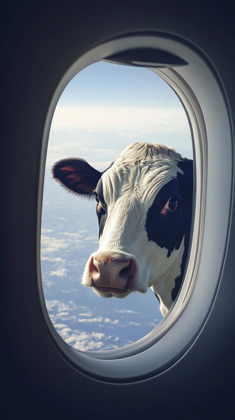 Surreal Flight Snapshot: A Cow in Space