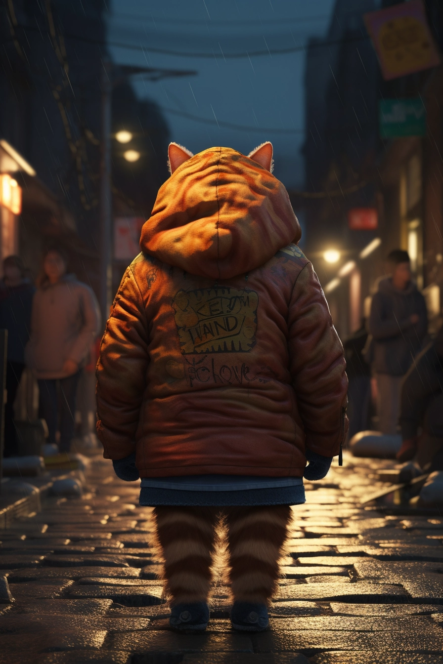 City Cat in Striped Jacket - Photorealistic Rendering