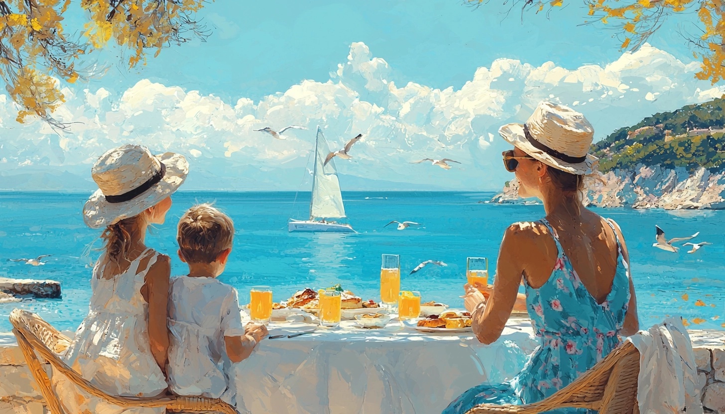 Vibrant Family Breakfast by the Sea