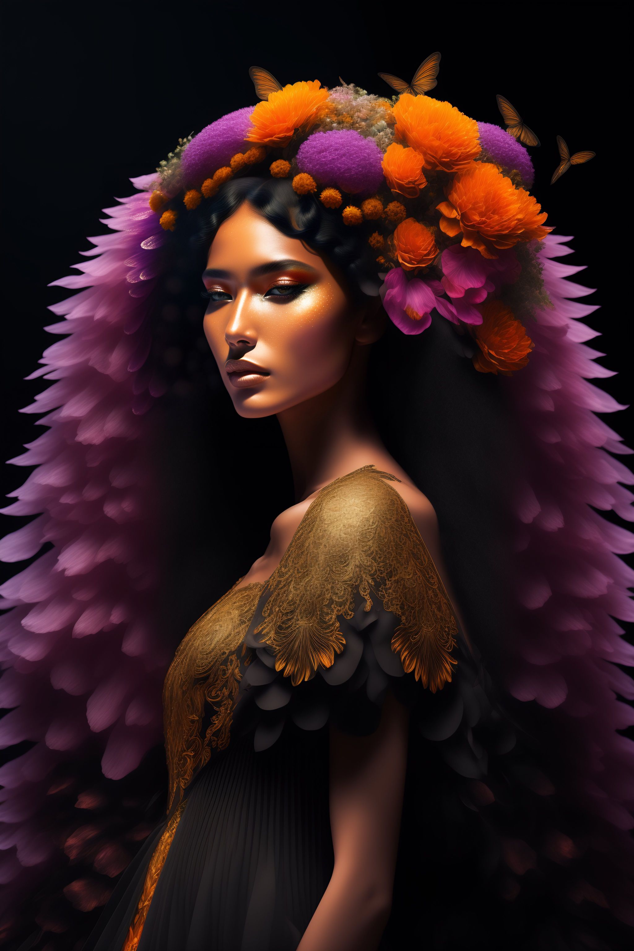 Flower Dress Angel: Digital Art Portrait