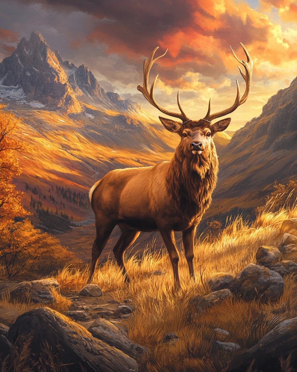 Majestic Stag in Stunning Mountain Sunset