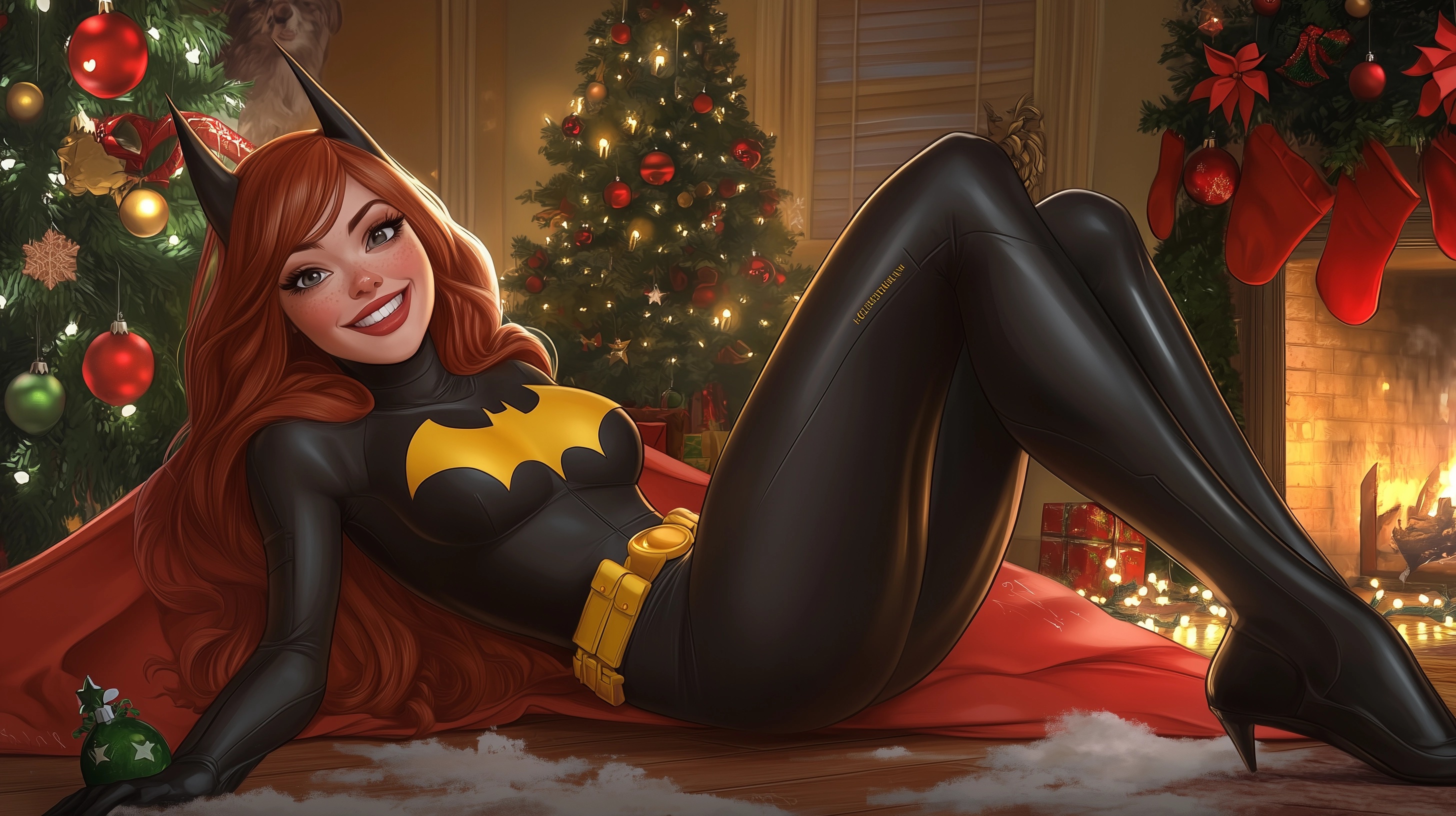 Cheerful Batgirl: Holiday Spirit in Cartoon Style