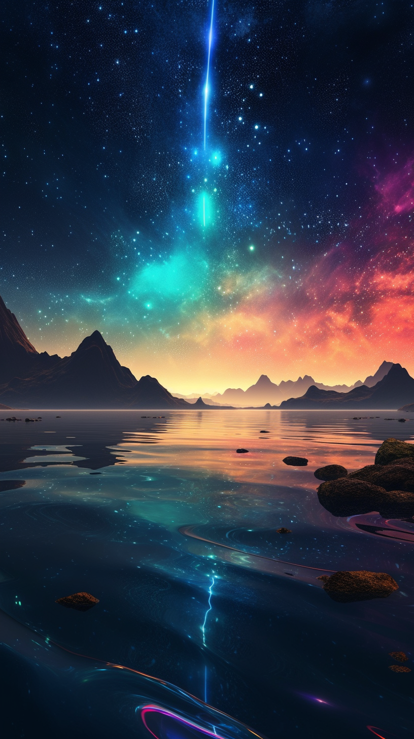 Synthwave Fantasy Art Print: Stars & Planets on Water