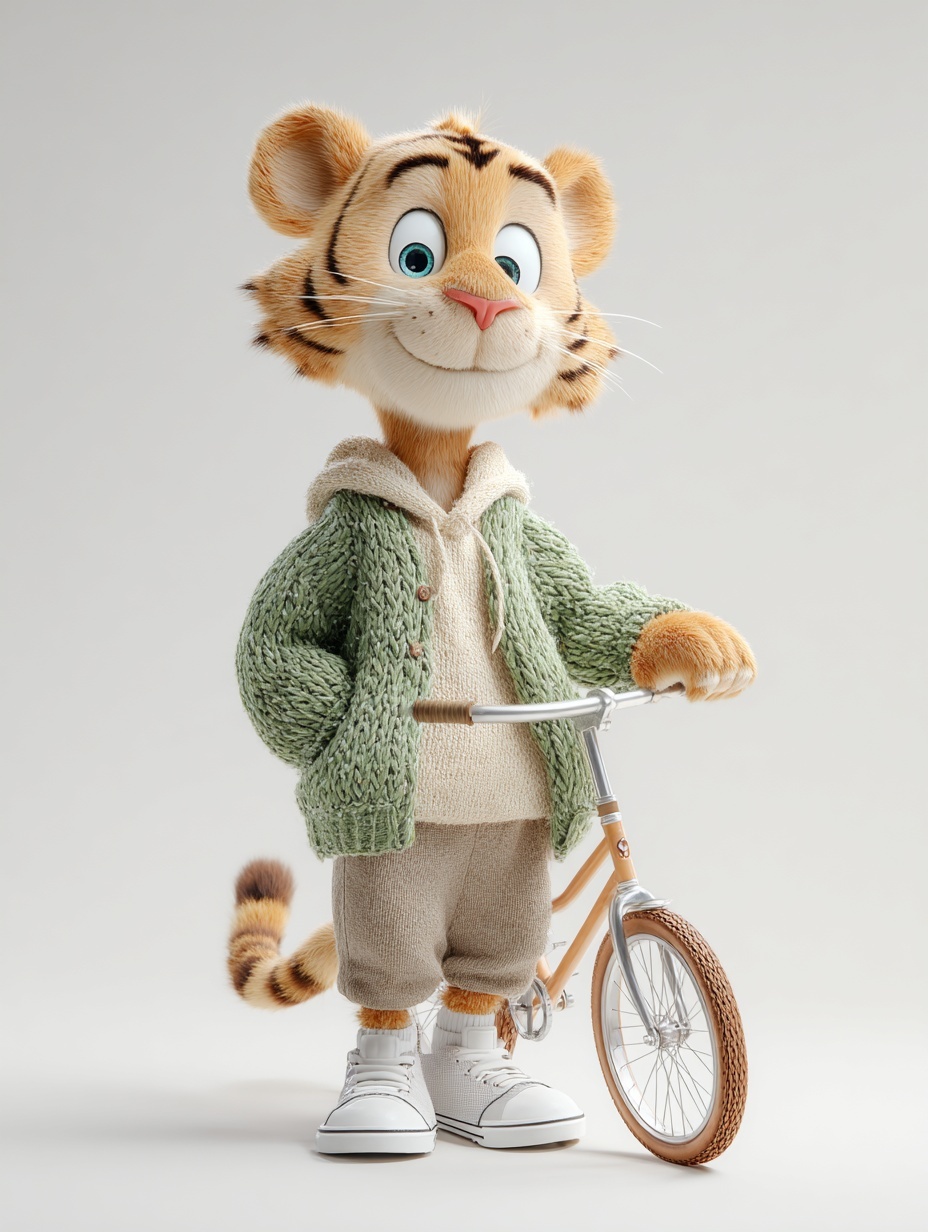 Whimsical Tiger Boy on a Cool Bicycle Adventure