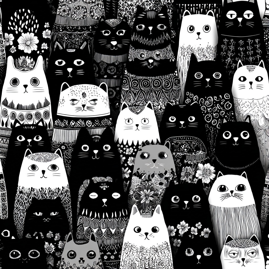 Elegant Black and White Nesting Doll Cats Design