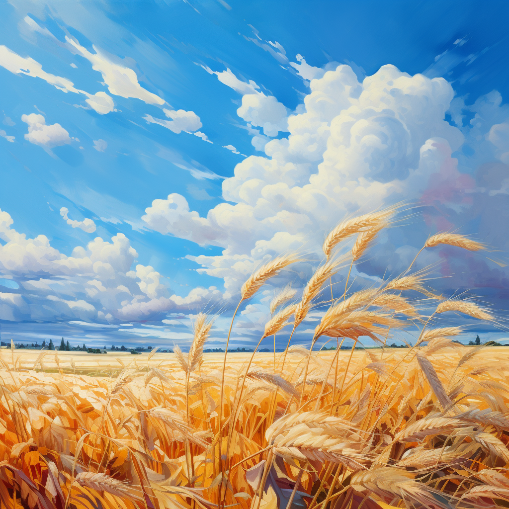 Futuristic 16k HDR Oil Painting: Wheat Field & Blue Sky