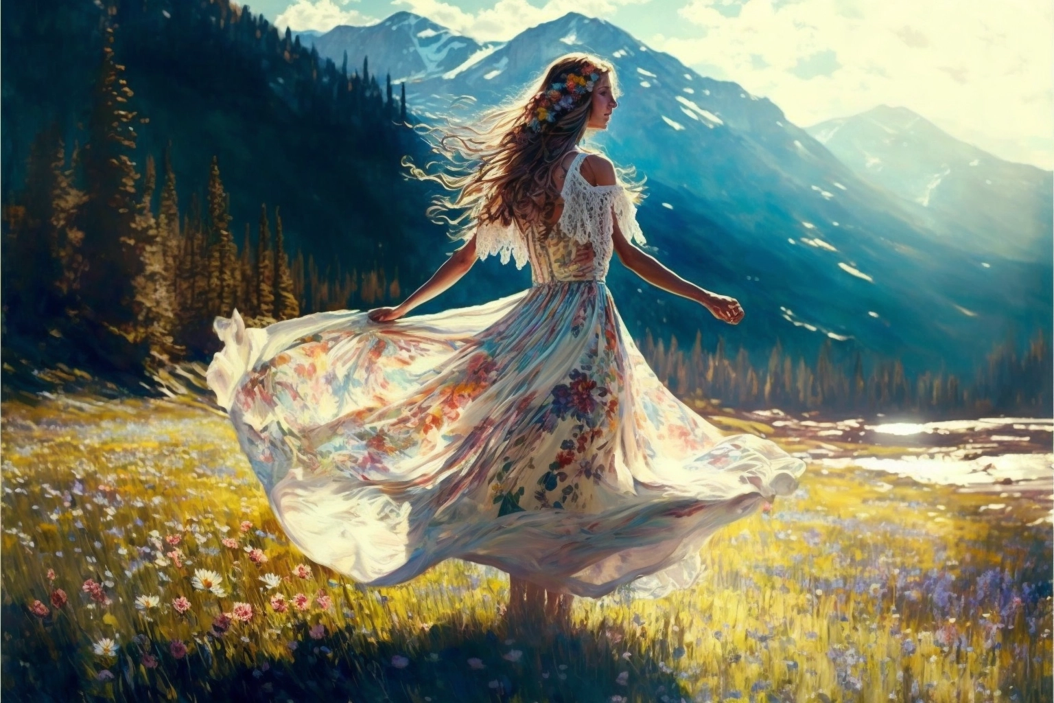 Translucent Sundress: Twirling in Alpine Meadow