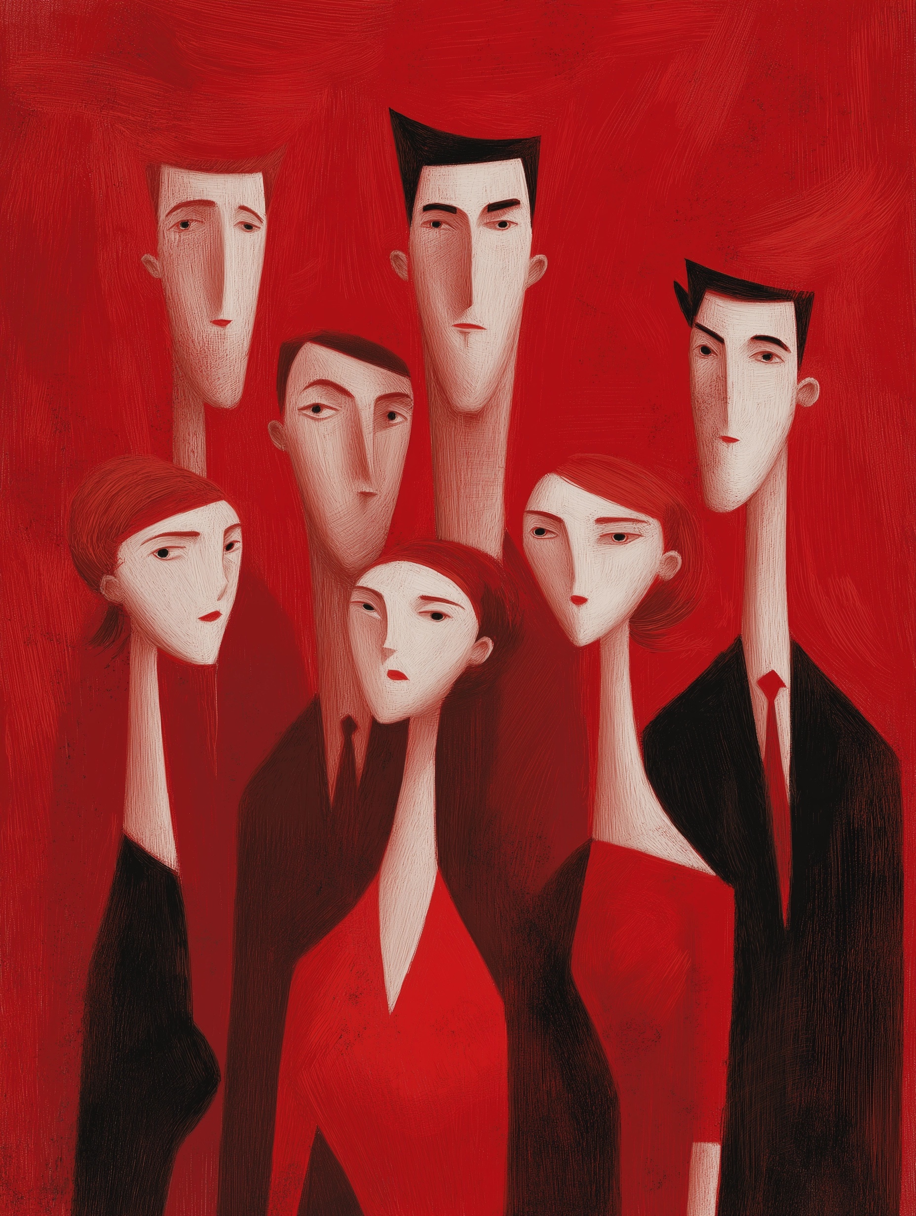 Elegant Abstract Actors on Textured Red Canvas