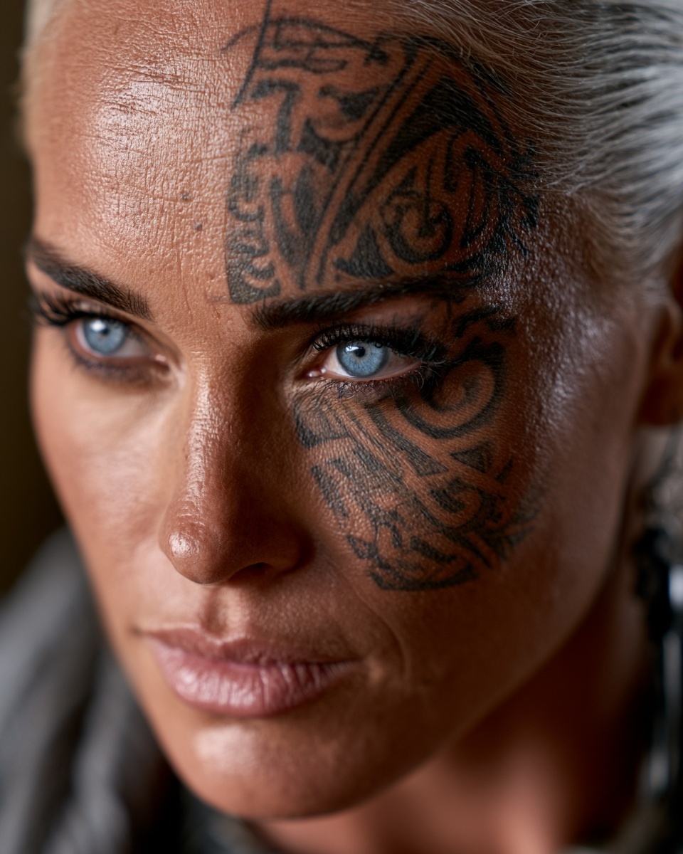 Striking Tanned Model with Unique Tattoos