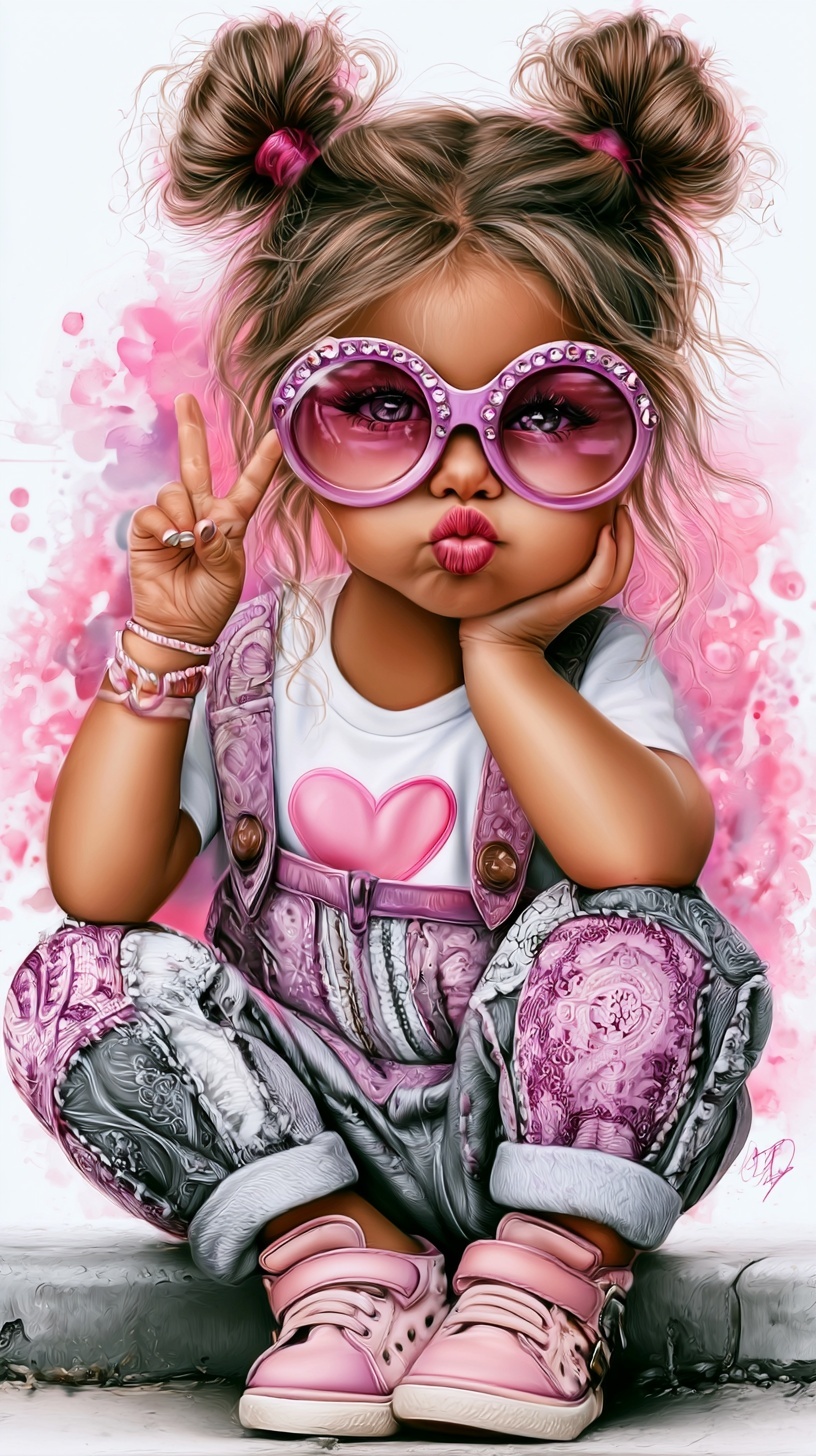 Bohemian Toddler with Bling Sunglasses Art Print