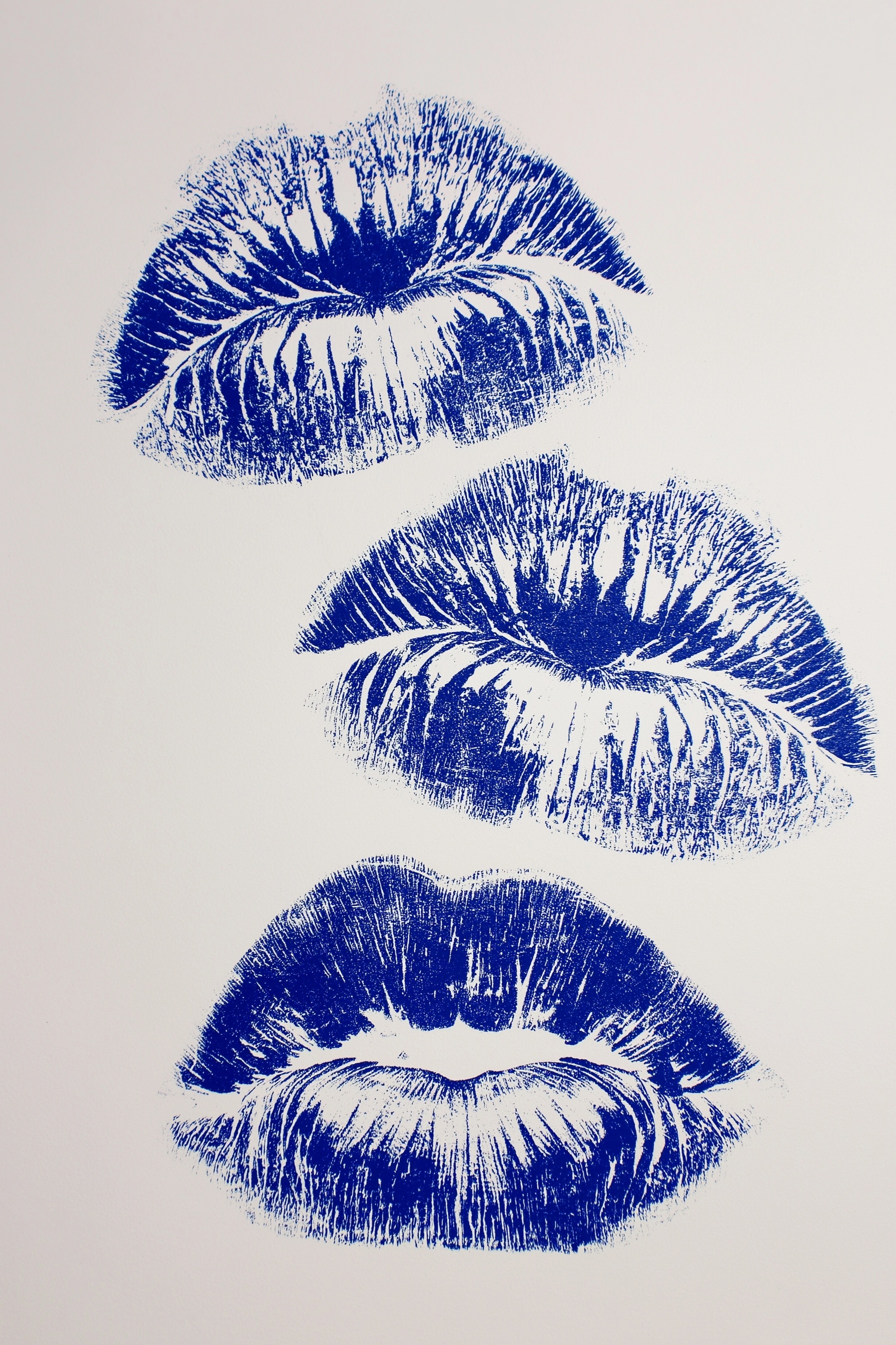 Romantic Blue Ink Lip Prints Art Collection