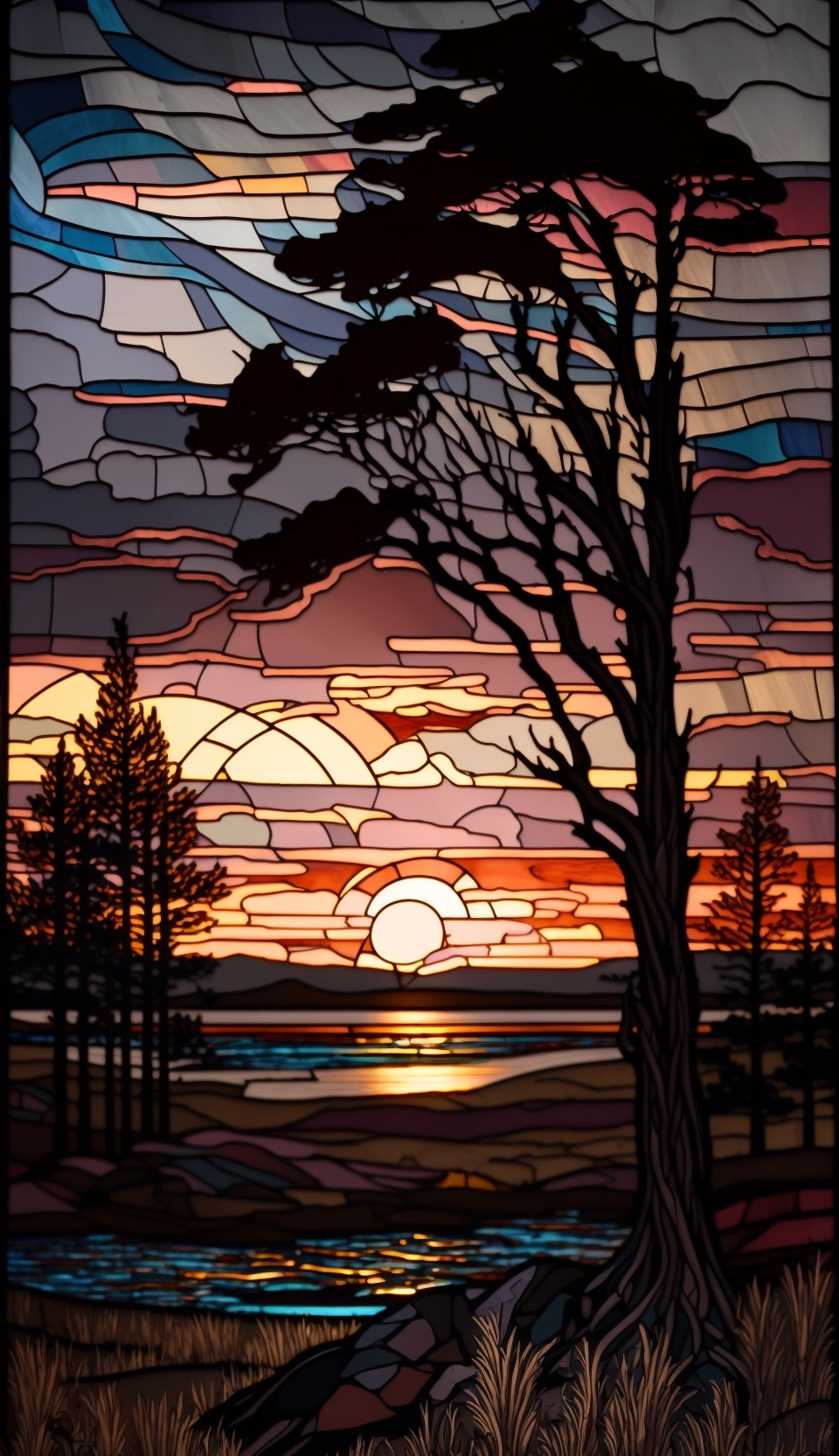 Tom Thomson's Majestic Plains: A Stained Glass Sunset