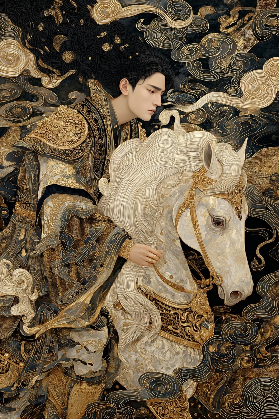 Majestic Ancient Warrior on White Horse