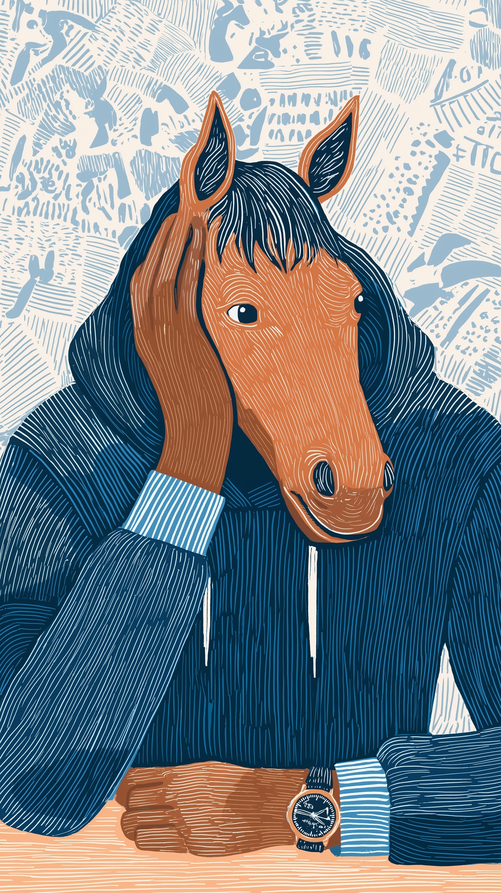 Thoughtful Minimalist Horse Avatar Sketch