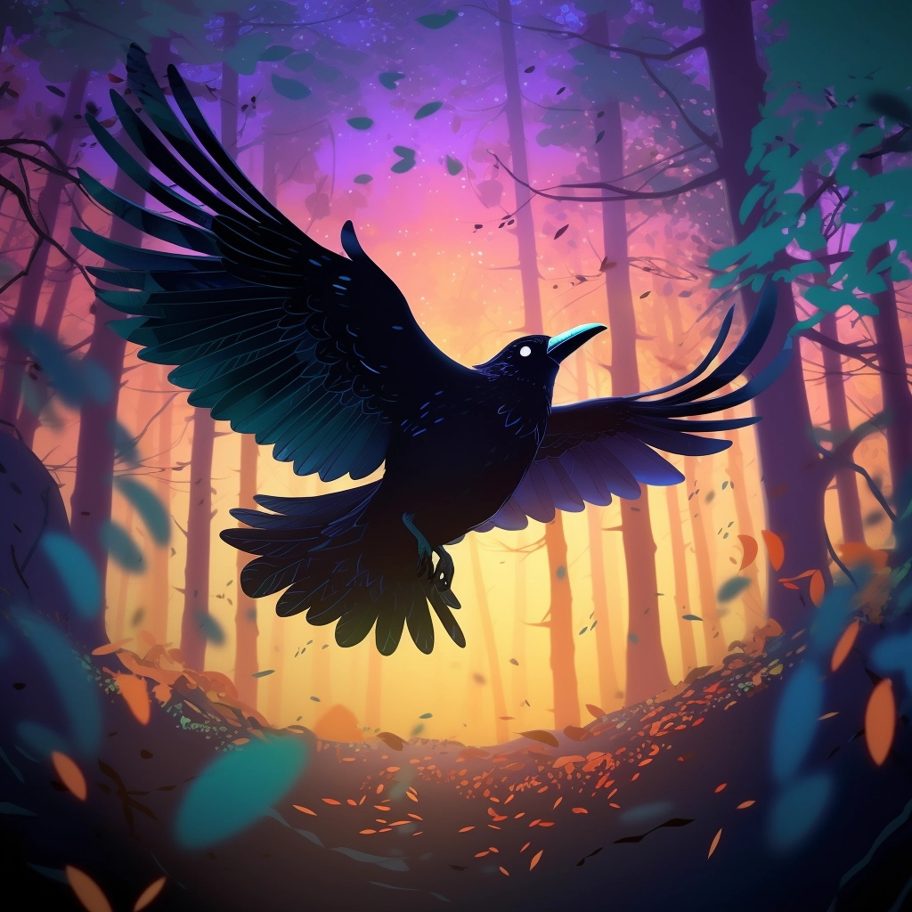 Colorful Forestscape with Missy the Raven - 8K