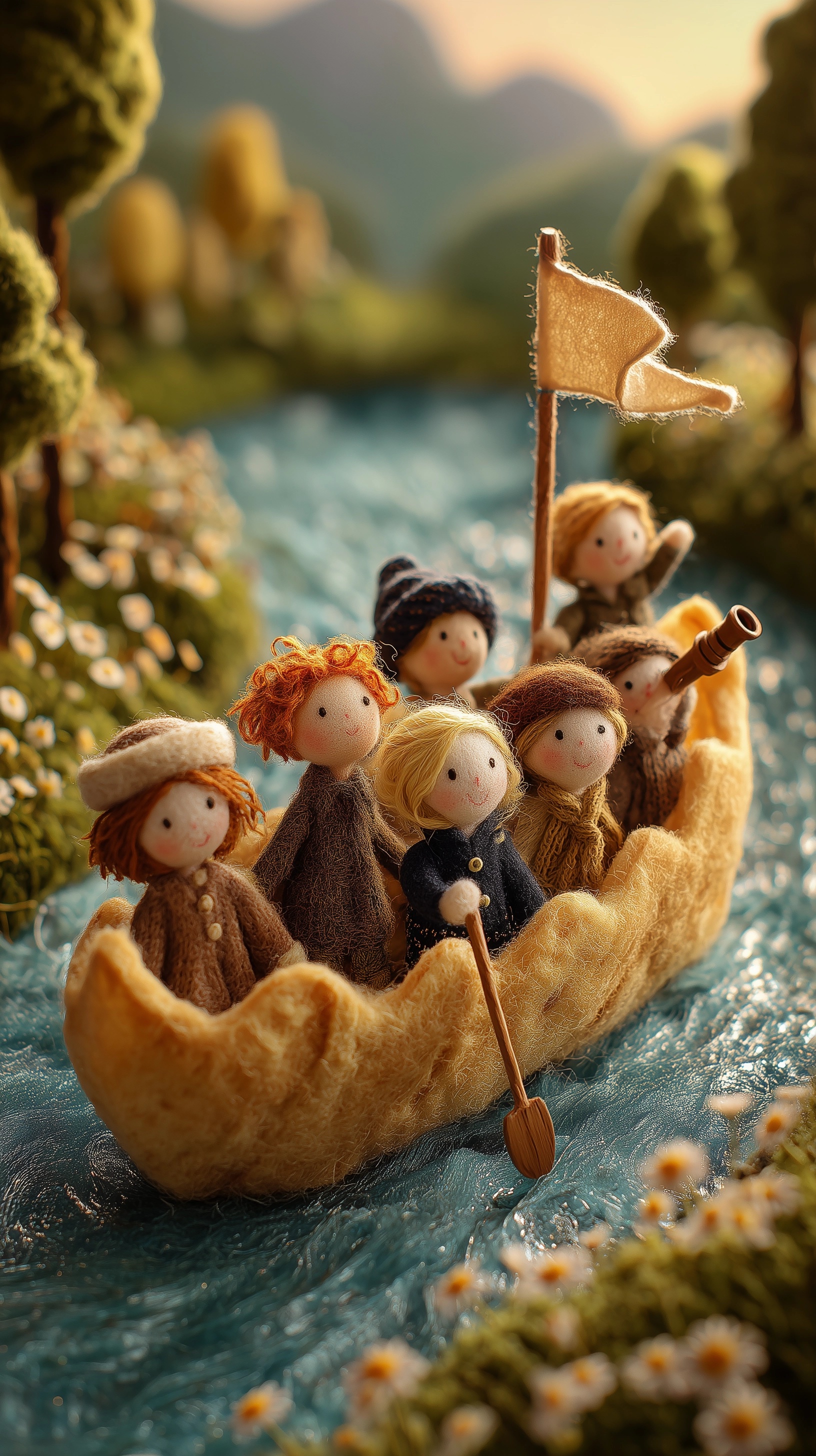 Whimsical Felt Dolls Adventure in Potato Chip Boat