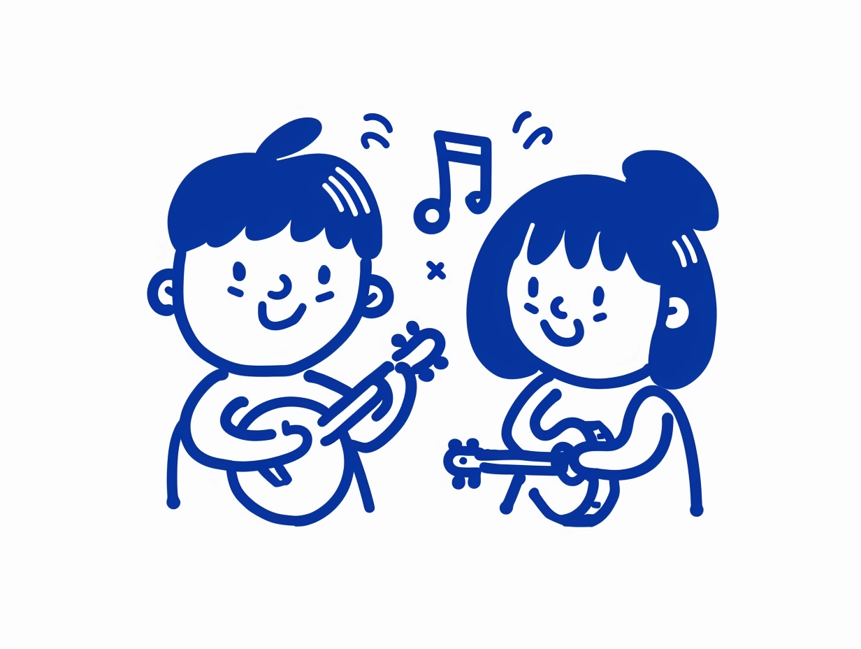 Adorable Boy & Girl Playing Instruments - Manga Style Doodle