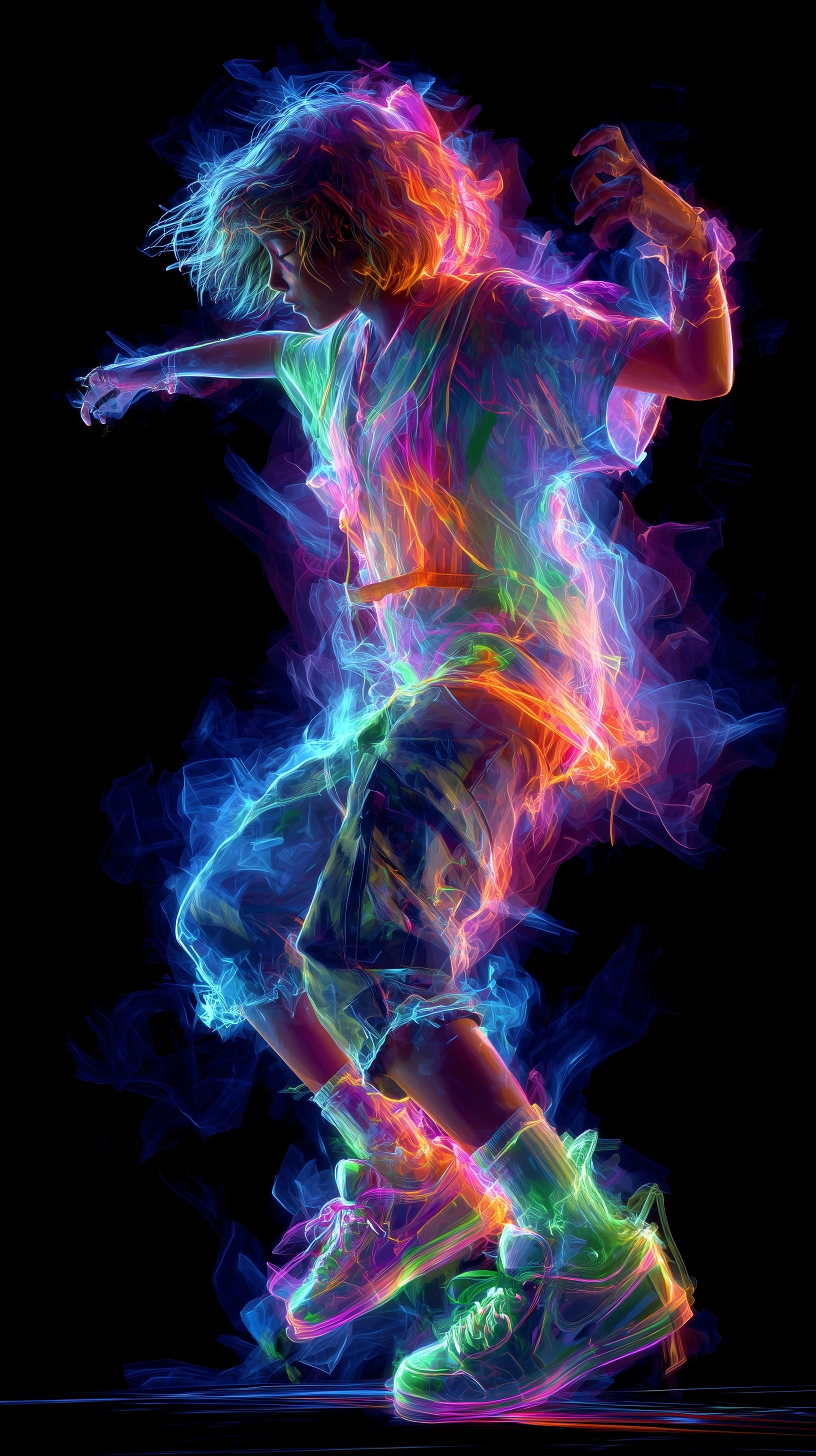 Vibrant Neon Dance Fantasy: High-Res Art