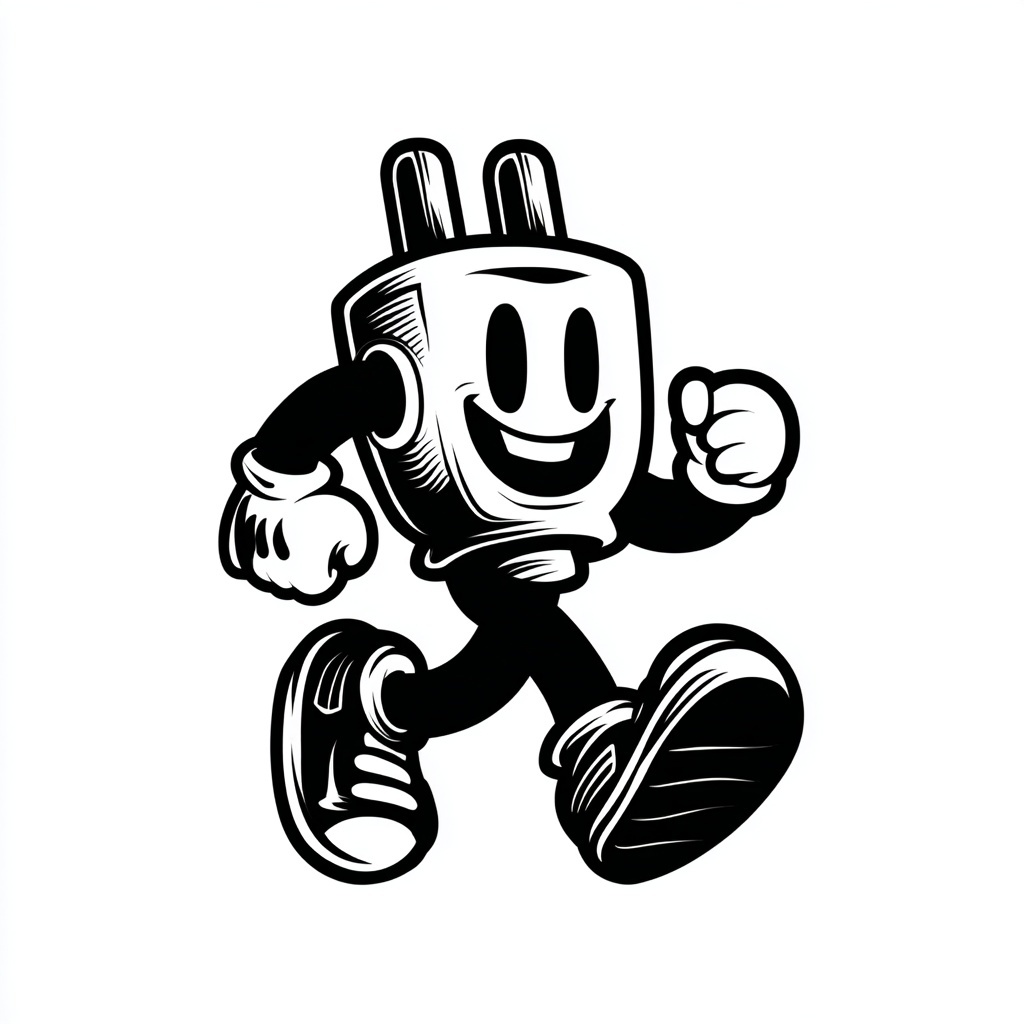 Retro Plug Character Vector Illustration