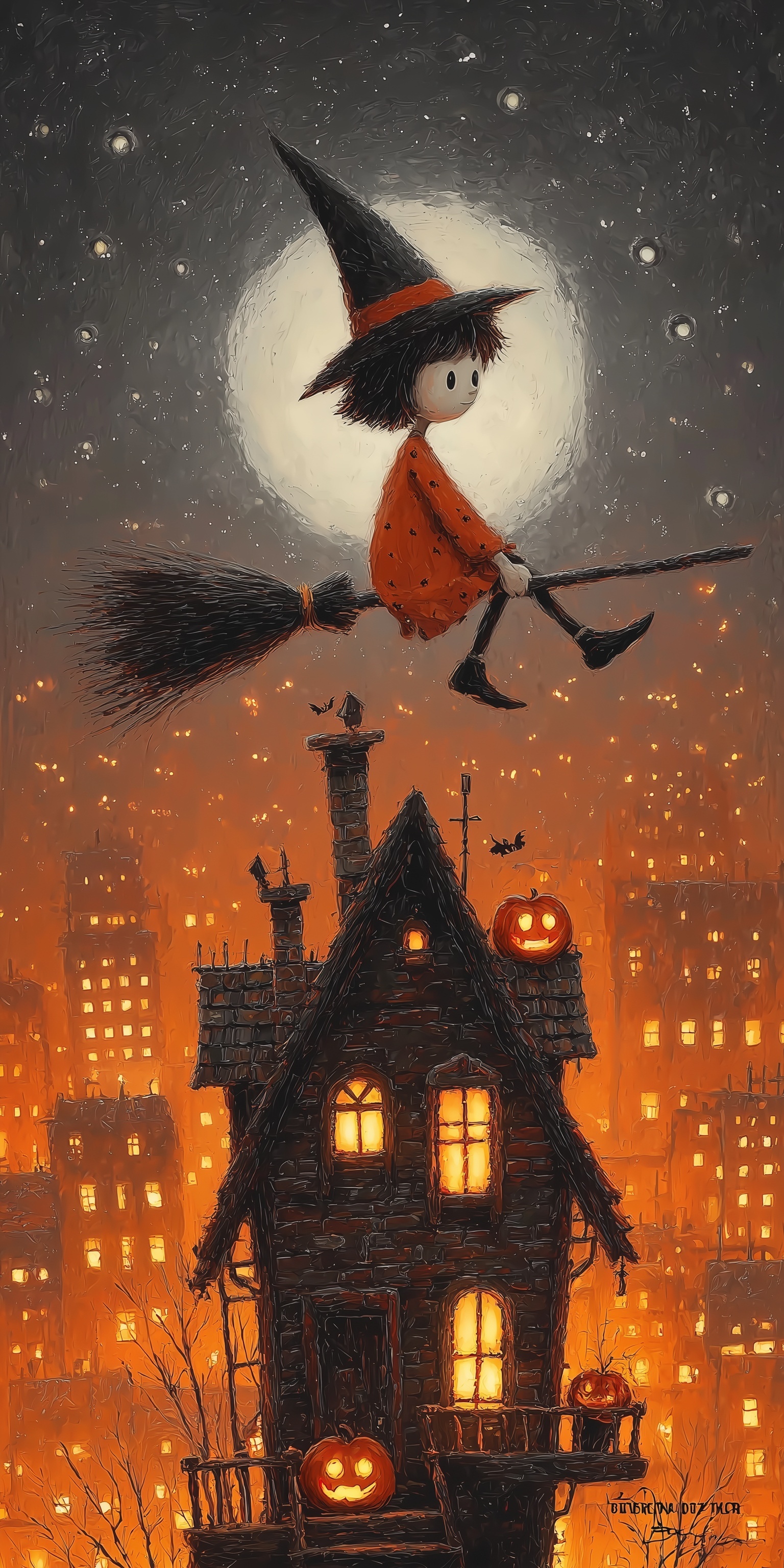 Whimsical Witch on Broomstick: Halloween Magic Unleashed
