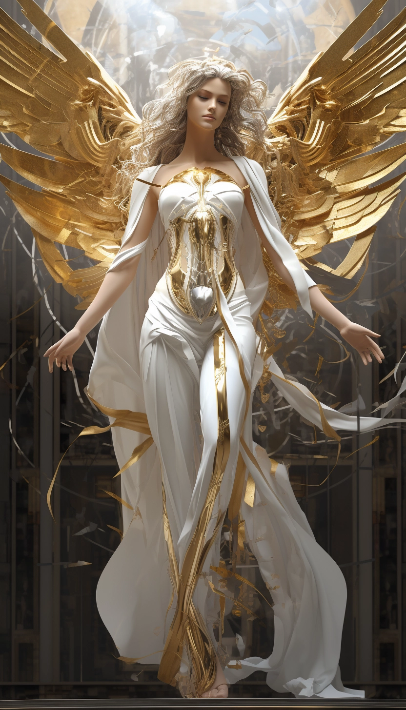 Glorious CyberRenaissance: Seraphic Angel in Gold & Ivory