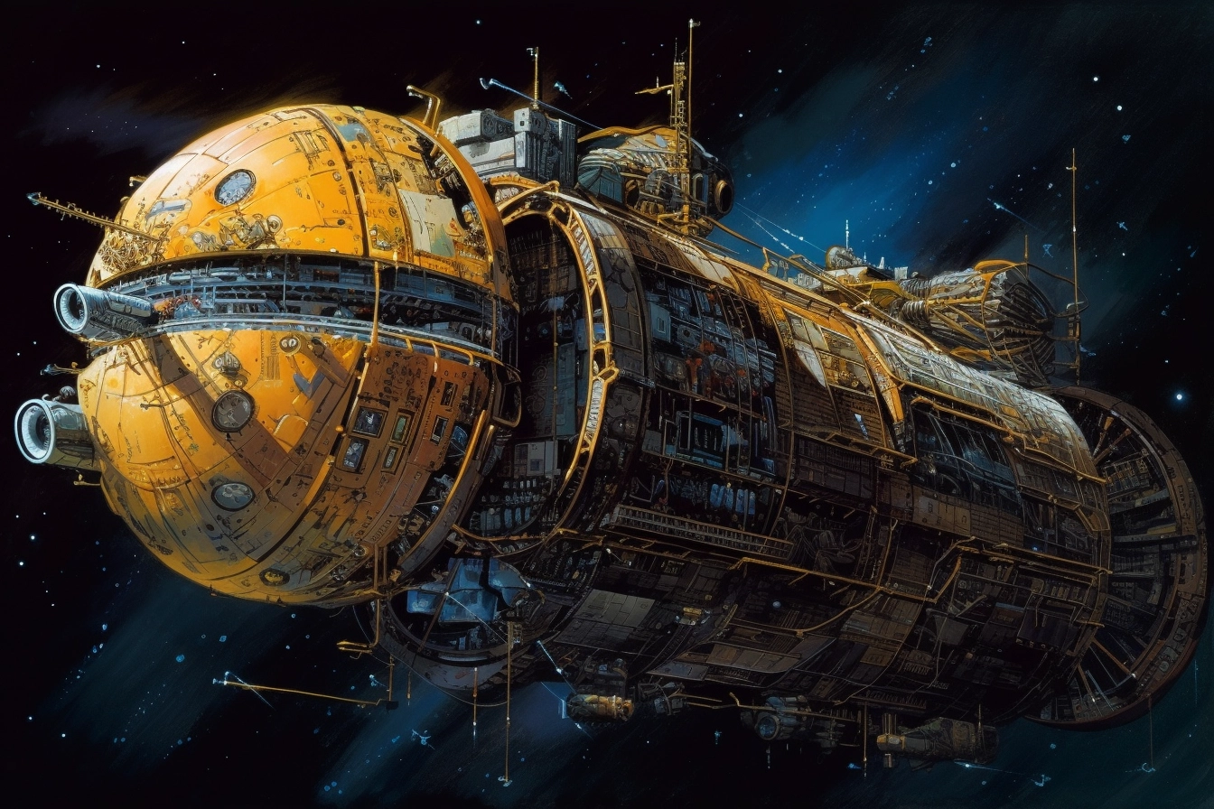 Colorful Spacecraft Illustrations in Peter Elson Style