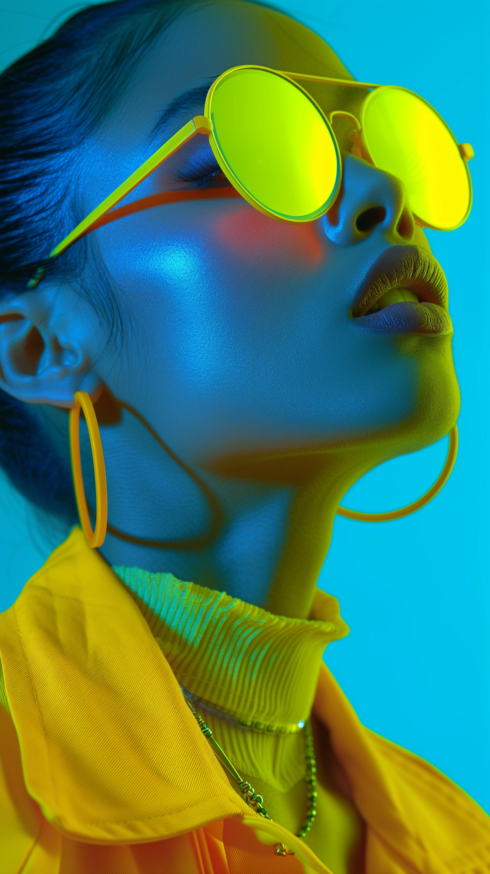 Edgy & Modern Fashion Photoshoot: Neon Yellow & Blue - Full Body Female