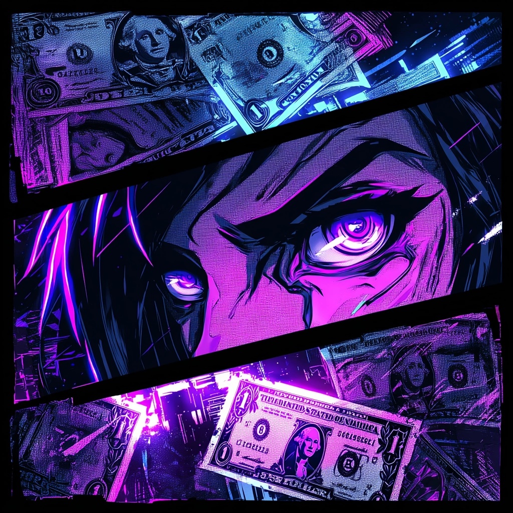 Neon Noir: Anime Dollar Bill & Retro Synth Vibes