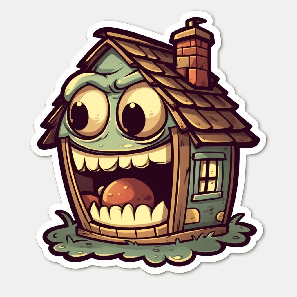 Cartoon Monster House Stickers - 2D Smiling Faces