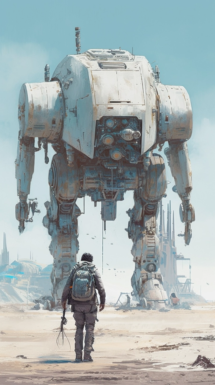 Futuristic Desert Walk: Two Soldiers and an AT-AT