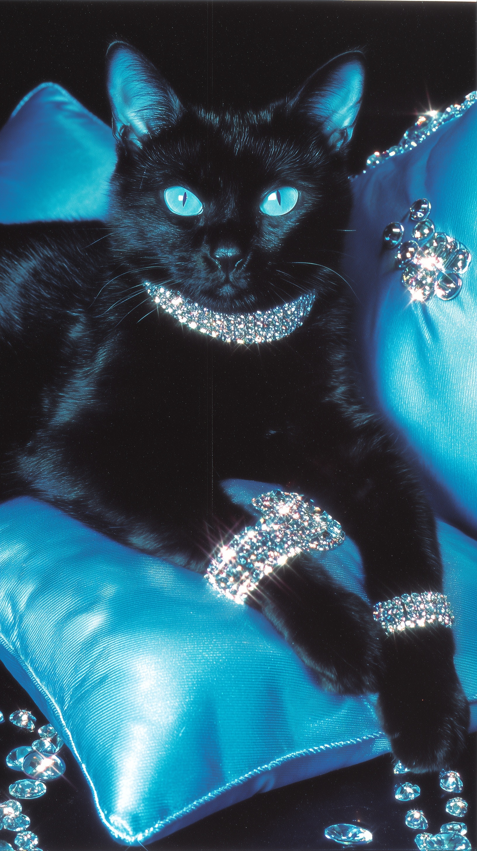 Glam Cat Portrait: Stunning Cyan-Blue Eyes