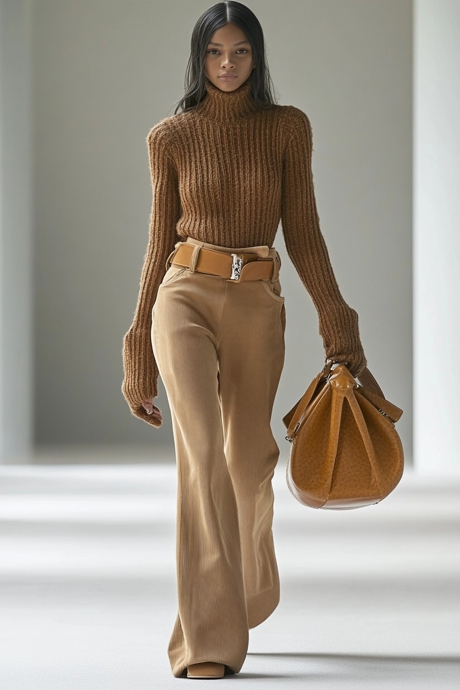 Elegant Tan Flared Pants & Bag Set for Chic Style