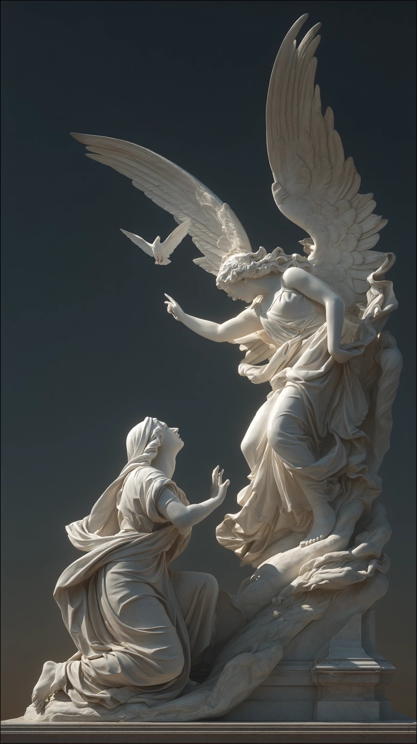 Divine Message: Exquisite Marble Annunciation Sculpture