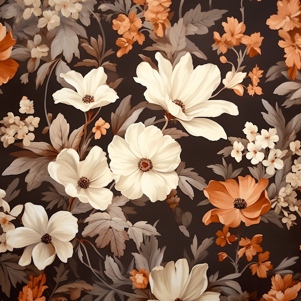 Tonal Floral Print: Delicate Orange Blooms in Serene Harmony