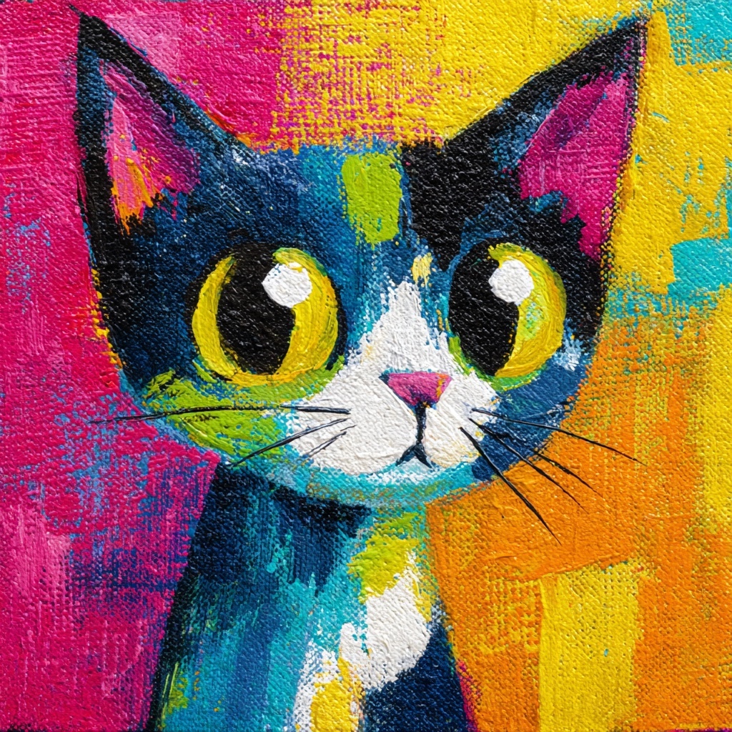 Vibrant Acrylic Cat Artwork - Playful & Charming