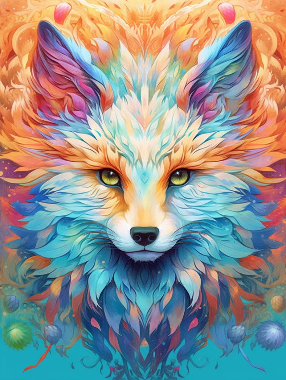 Whimsical Wolf Art: Colorful, 3D & Gold Leaf