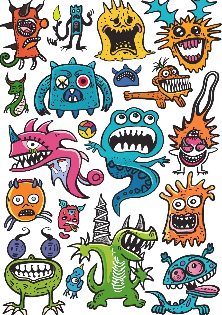 Colorful Monster Tattoo Sheet for Kids: High Quality, Fun Characters