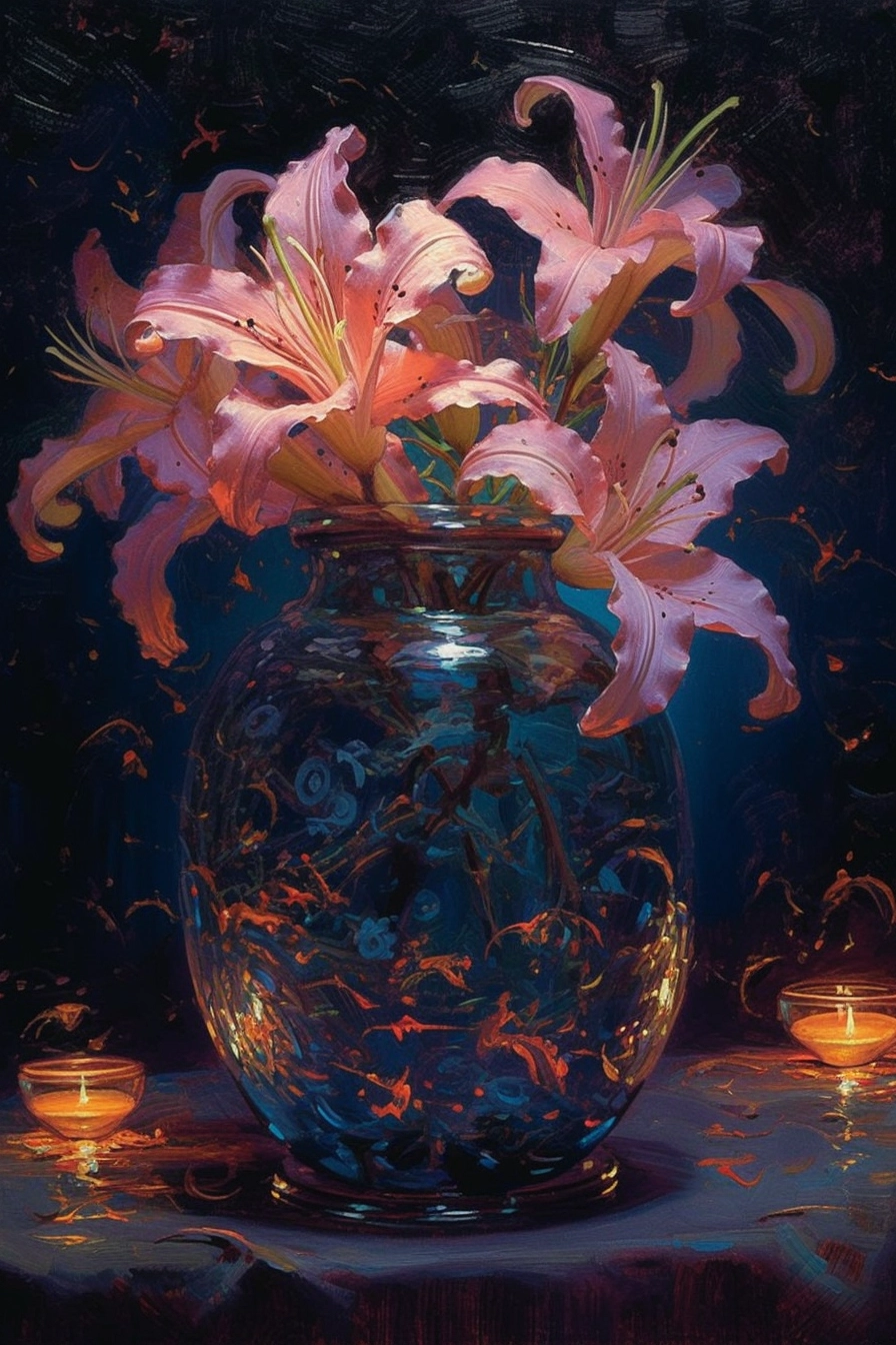 Mystical Night: Intensive Indigo Lilies in Subtle Vase