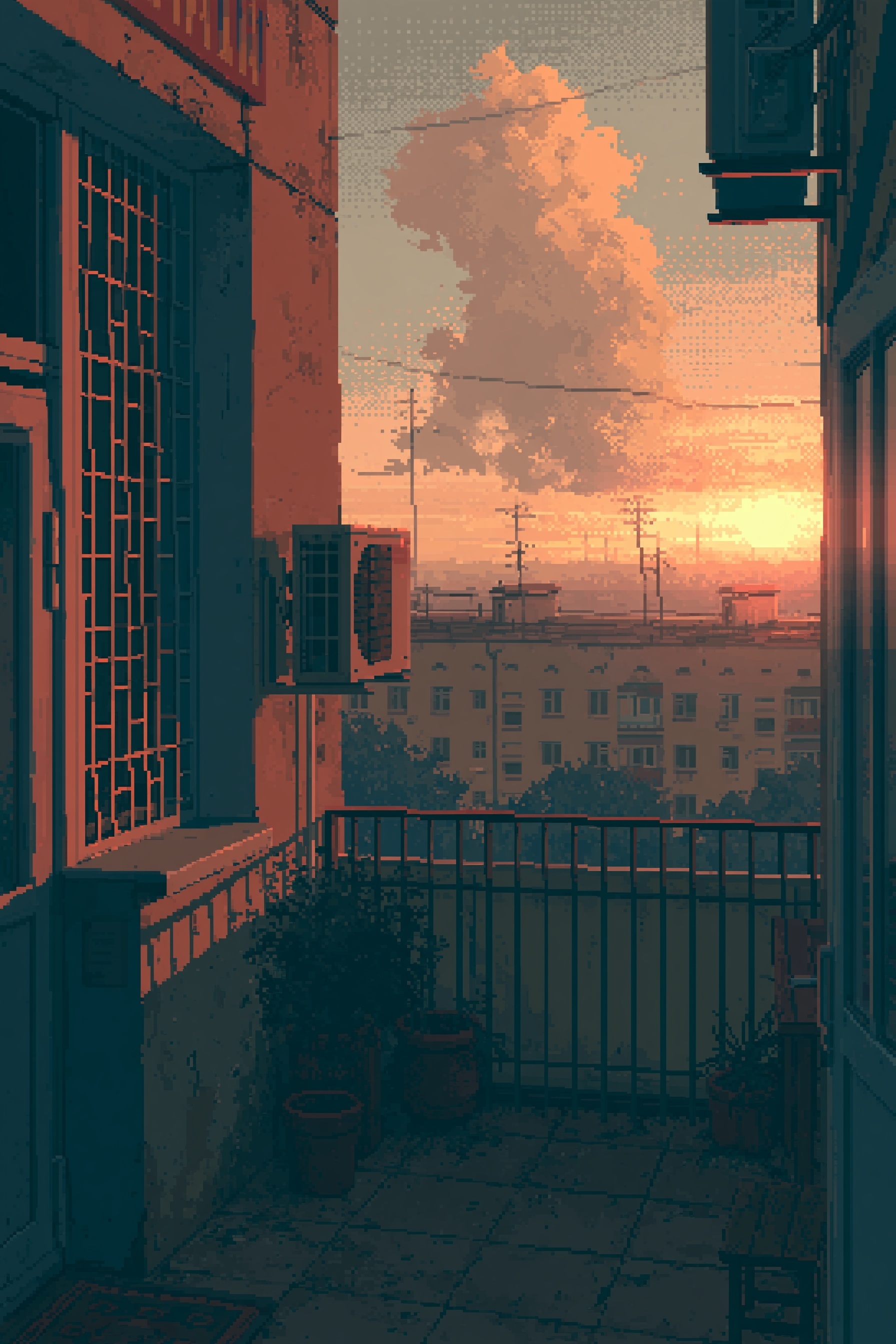 Sunset Mood: Cozy Pixel Art Soviet Balcony