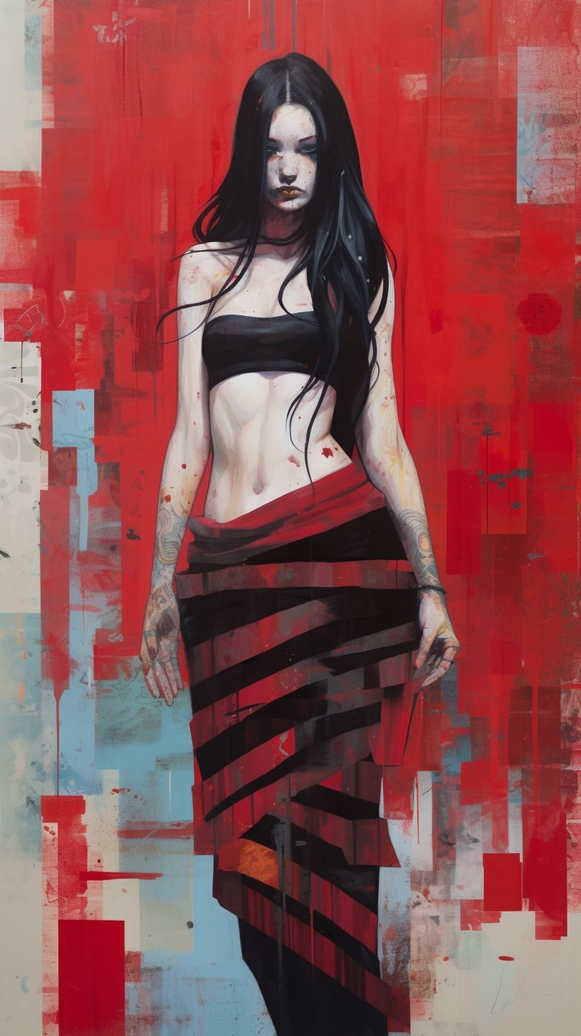 Abstract Portrait Painting: Goddess in Red Skirt