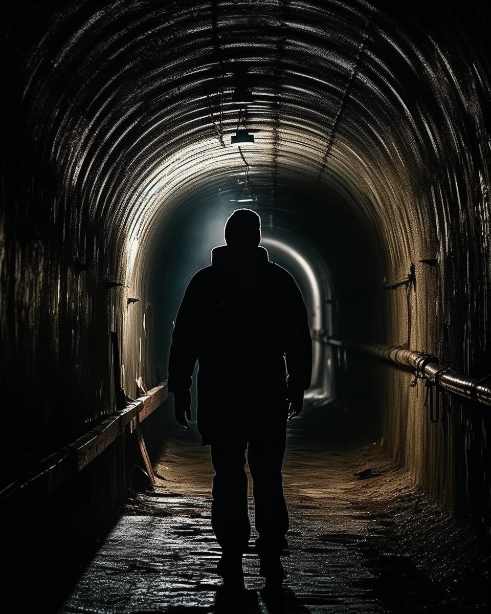 Dark Silhouette in Gritty Tunnel - Photorealistic Portrait