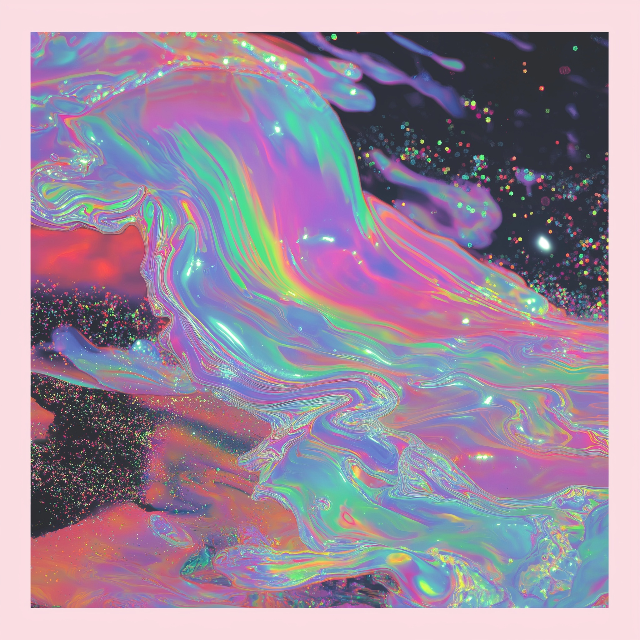 Vibrant Fluid Art: Neon Waves on Black Canvas