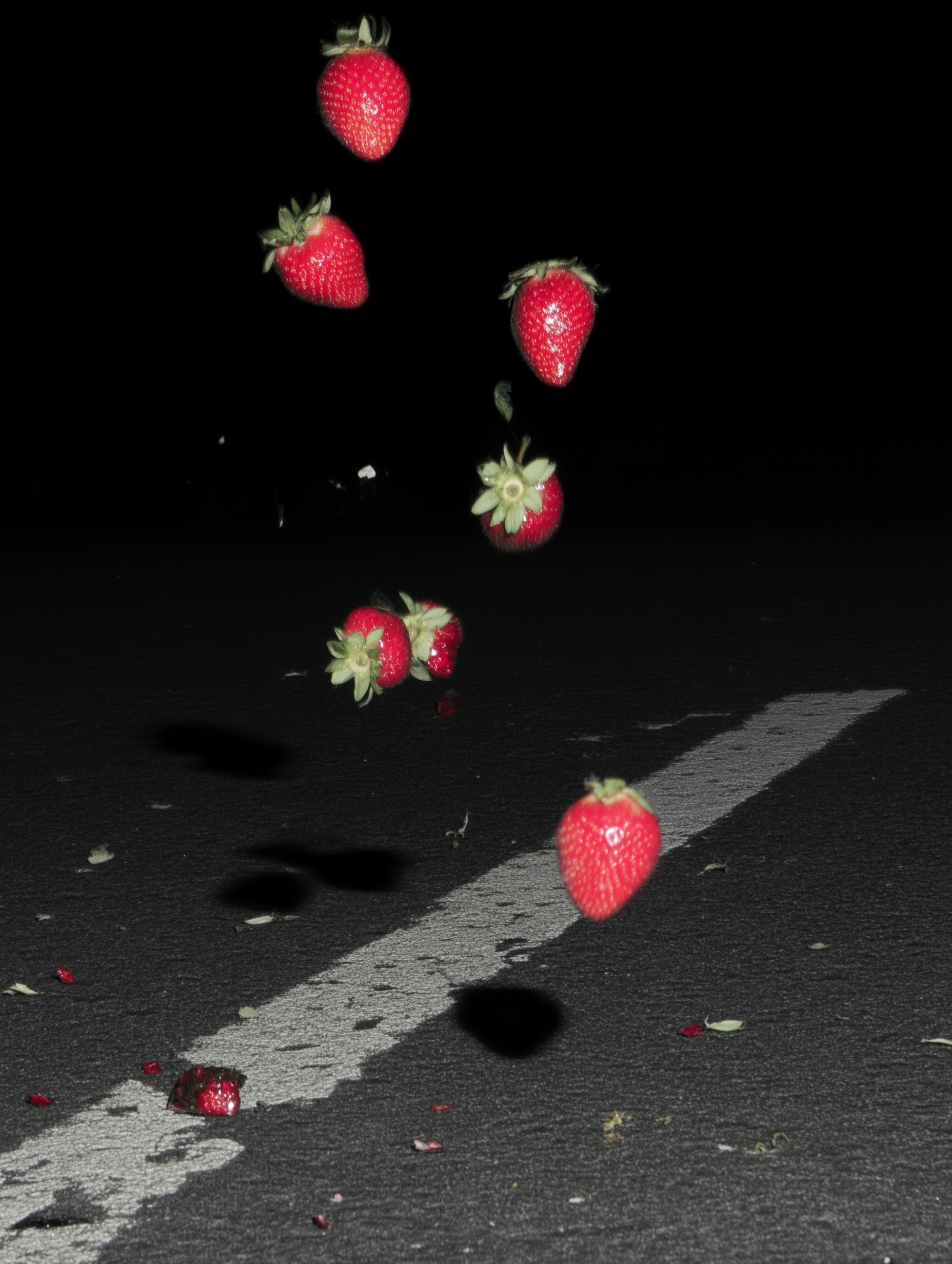 Strawberries Rolling on Asphalt: A Unique Sight