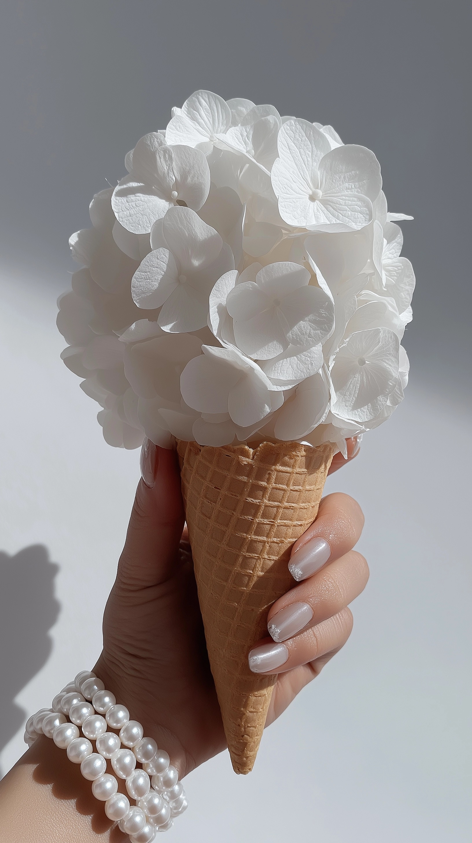 Delicate Surrealism: Hydrangeas in a Cone