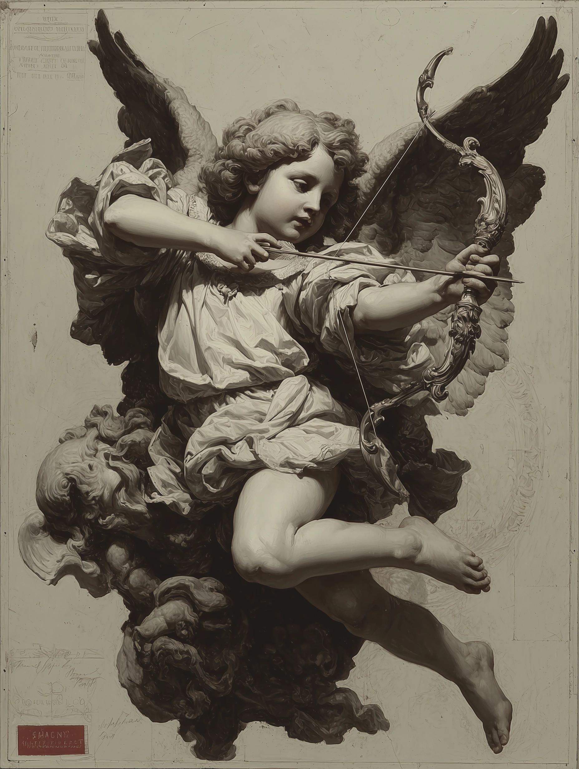 Charming Black & Grey Cupid Girl Drawing