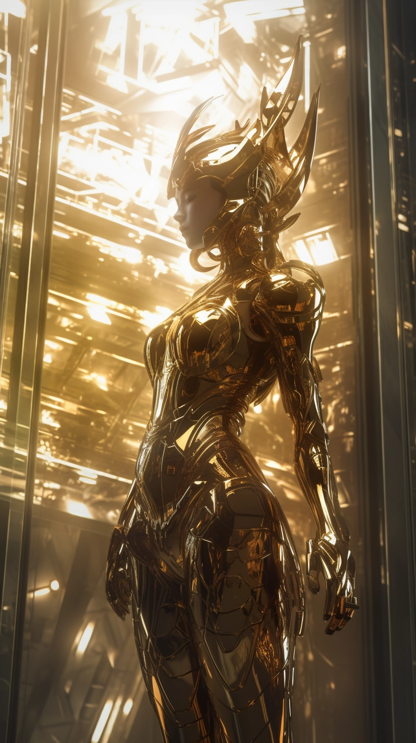 Golden Armored Anime Girl: Fluid Sculpture Art