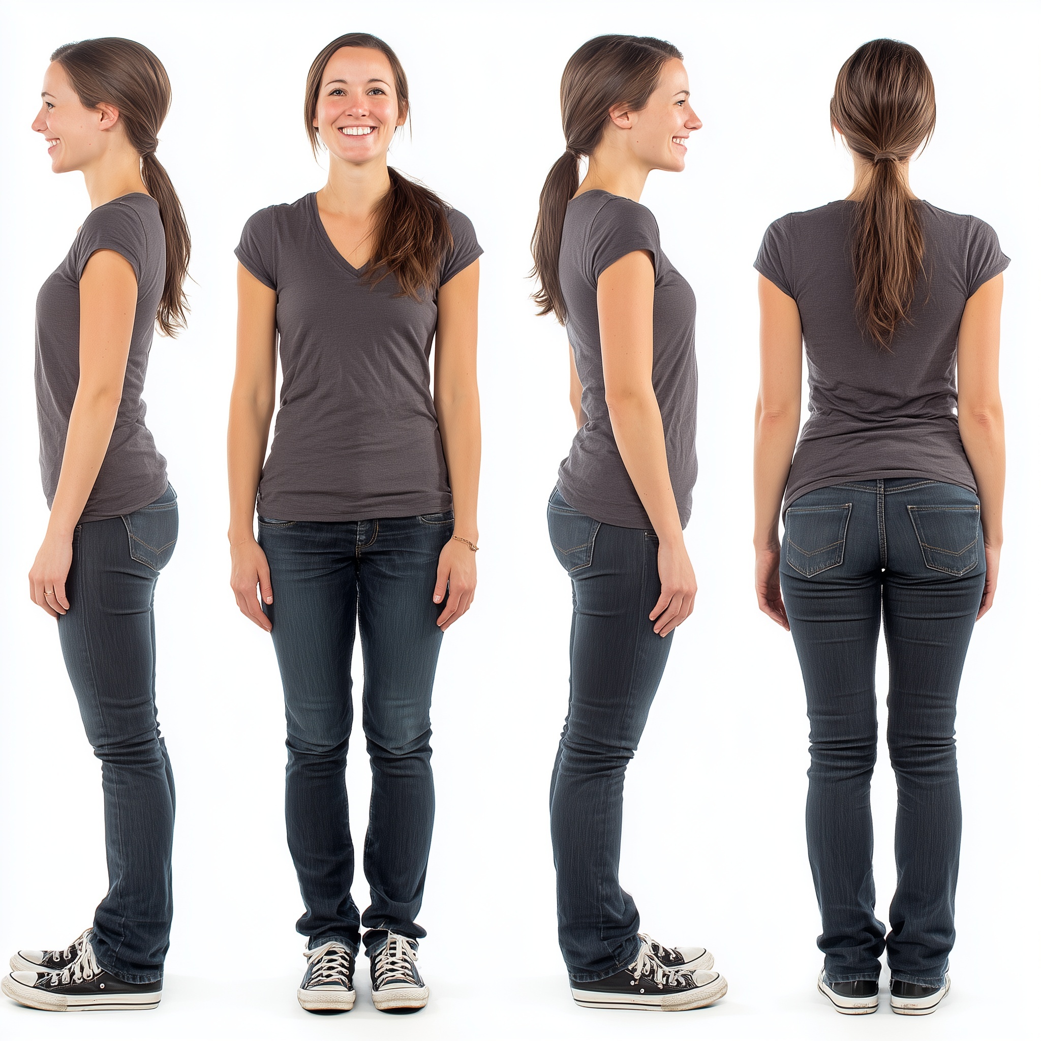 Stylish Smiles: 40-Year-Old in Jeans & Converse